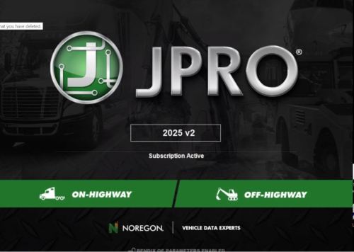 JPRO 2025 v2 diagnostics software splash screen showing Subscription Active